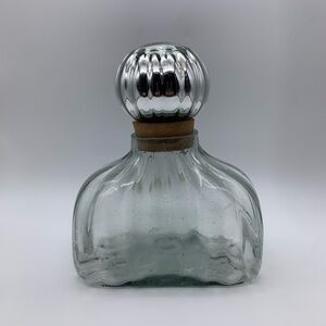 1980’s Mexican Hand Blown Glass Decanter With Mercury Glass Sphere Stopper